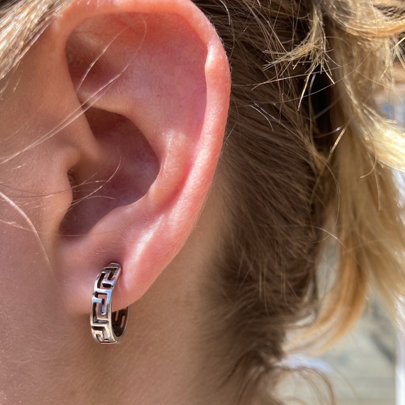 Sterling Silver Authentic Greek Key Earrings - Picture 2 of 4